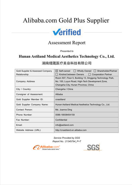 Çin Astiland Medical Aesthetics Technology Co., Ltd Sertifikalar